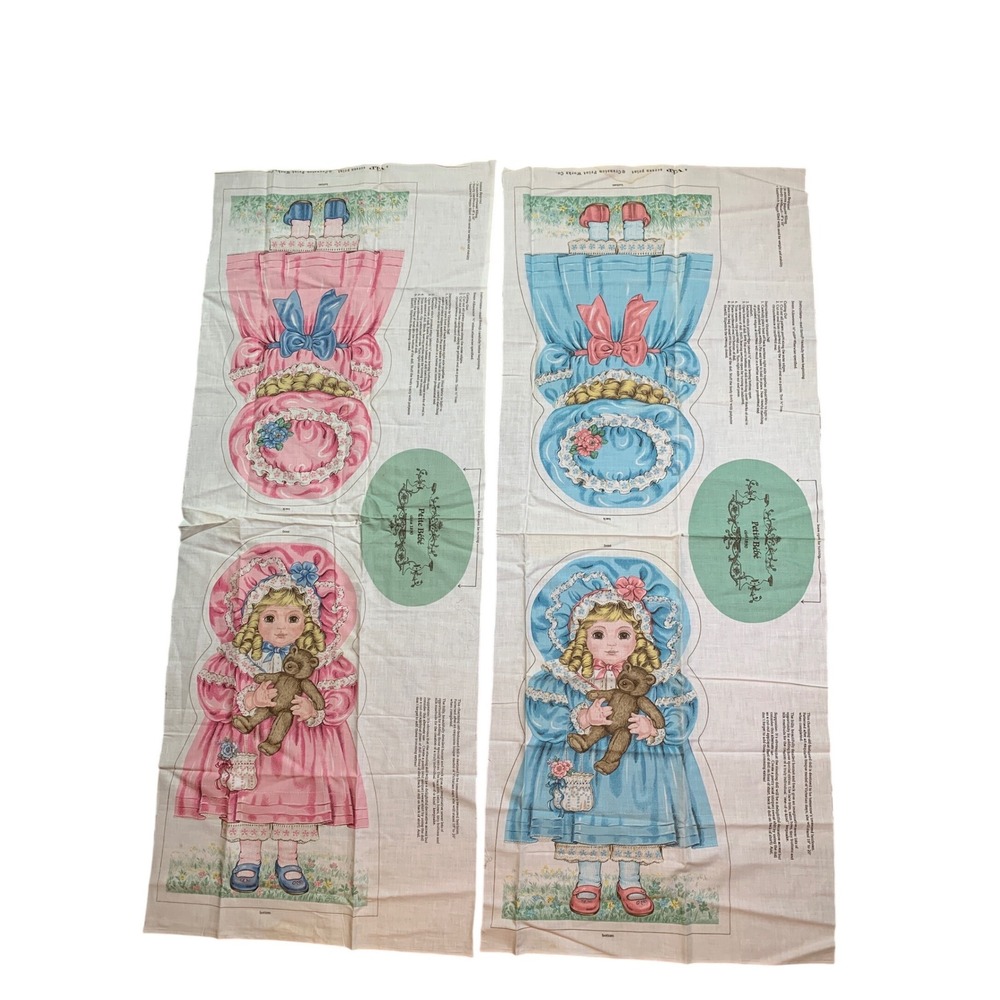 Vintage Cranston Print Works VIP Petite Bebe Doll Fabric Panels Set of 2